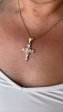 Load image into Gallery viewer, 18k Gold Filled White Pear Cut Stone Crucifix With Jesus Center Pendant
