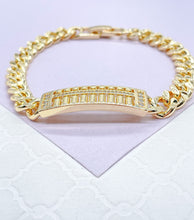 Load image into Gallery viewer, 7mm 18k Gold Filled Unisex ID Cuban Link Bracelet with Engraved Edge Pattern
