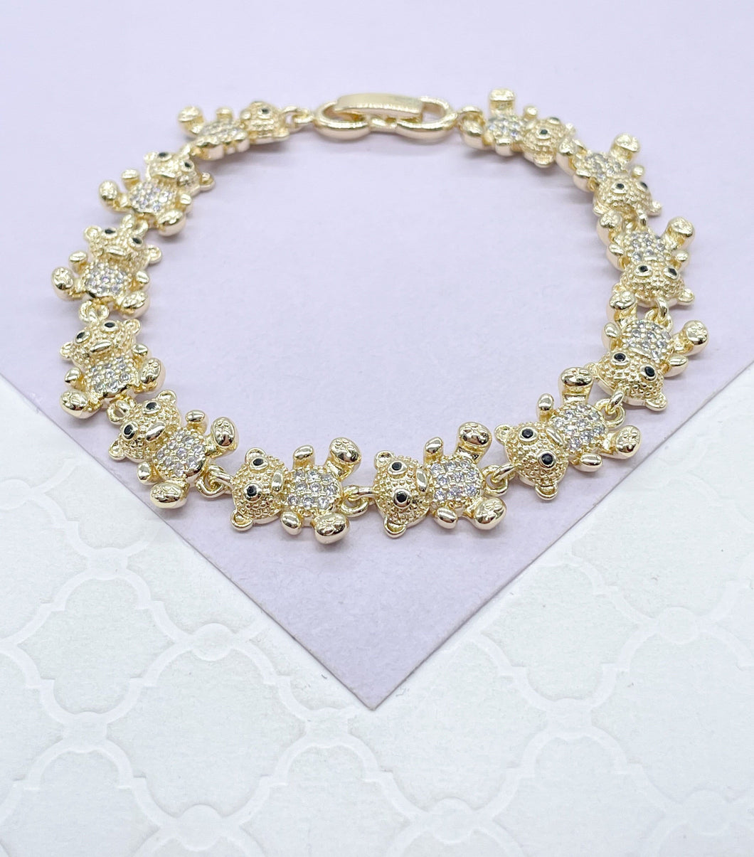 18k Gold Filled Womens Zirconia Bear Charm Bracelet