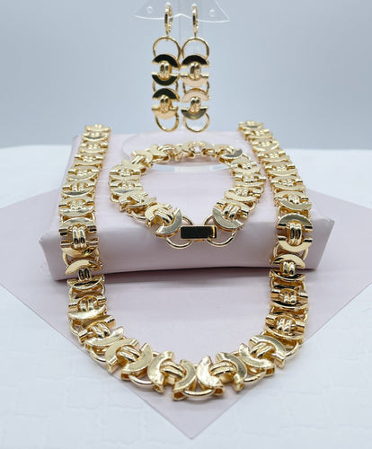 Vintage Chunky Design Set in 18k Gold Filled 12 mm Thickness, Necklace, Bracelet, Earrings