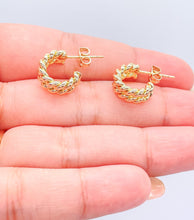 Load image into Gallery viewer, 18k Gold Filled Double Dainty Row Twisted Pushback Open Hoop Earring C-Hoop
