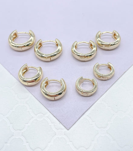 18k Gold Filled Plain Smooth Huggie Hoop Earrings In Four Sizes