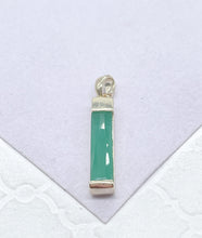 Load image into Gallery viewer, 18k Gold Filled Light Emerald Green Baguette Cut Bar Pendant
