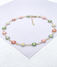 Load image into Gallery viewer, 18k Gold Filled Multi Color Enamel Flower Anklet, Summer Jewlery, Spring Jewlery, Dainty Jewlery
