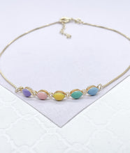 Load image into Gallery viewer, 18k Gold Filled Box Chain Anklet with Pastel Colored Enamel Hollow Beads
