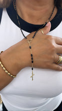 Load image into Gallery viewer, 18k Gold Filled Oval Beaded Rosary with Dual San Benito &amp; Crucifix Charm
