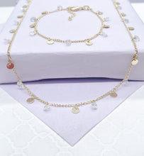 Load image into Gallery viewer, 18k Gold Filled Dainty Curb Link Choker Set With Small CZ Flat Beaded Charms Dangling, For Her, Summer Jewlery, Bridal Jewlery
