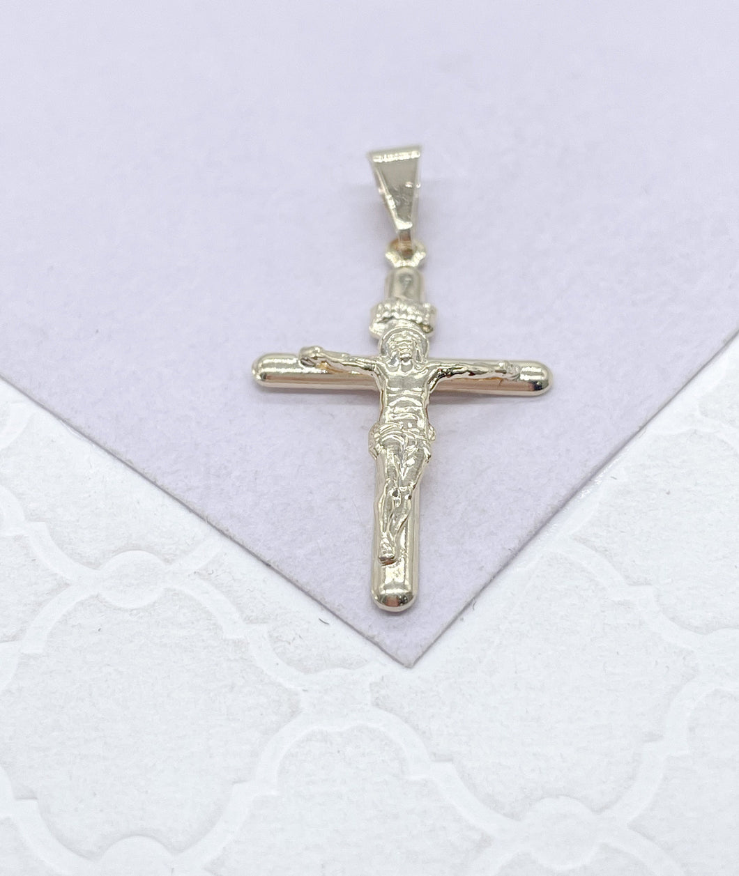 18k Gold Filled Smooth Crucifix with Elevated Engraved Jesus, Religious Jewlery, Christian Jewlery