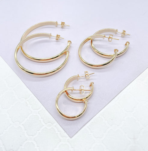 18k Gold Filled Plain Flat Thin Dainty Hoop