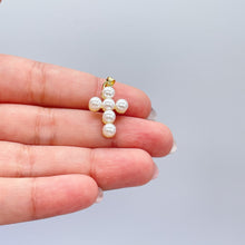 Load image into Gallery viewer, 18k Gold Filled Beaded Faux Pearl Cross, Available In 2 Sizes

