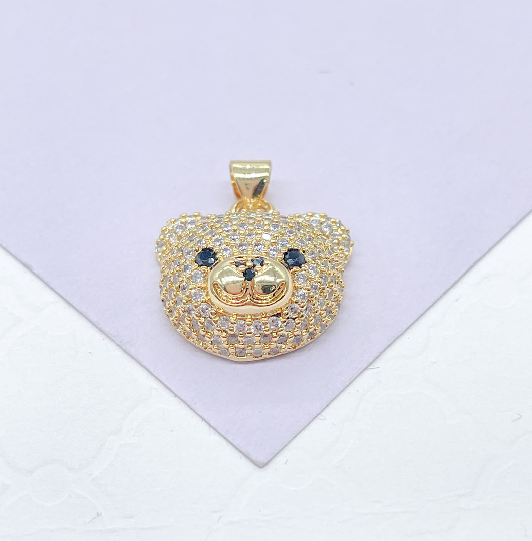 18k Gold Filled Chunky Bear Head Charm, Available in 4 Different Colors, Animal Charm, Waterproof Jewlery, Hypoallergenic Jewlery