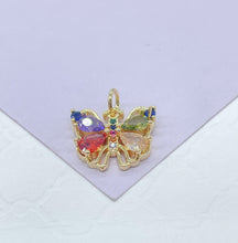 Load image into Gallery viewer, 18k Gold Filled Tiny Colorful Marquise Cut Butterfly Pendant, Dainty Pendant, Colorful Jewlery, Rainbow Butterfly
