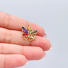 Load image into Gallery viewer, 18k Gold Filled Tiny Colorful Marquise Cut Butterfly Pendant, Dainty Pendant, Colorful Jewlery, Rainbow Butterfly
