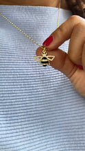 Load image into Gallery viewer, 18k Gold Filled Black Stripe &amp; All Gold Bee Pendant Both with White Pave Stones
