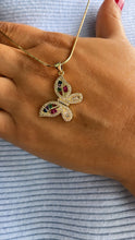 Load image into Gallery viewer, 18k Gold Filled Colorful Butterfly Pendant with Colorful Baguette Stones and White Pave
