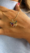 Load image into Gallery viewer, 18k Gold Filled Tiny Colorful Marquise Cut Butterfly Pendant, Dainty Pendant, Colorful Jewlery, Rainbow Butterfly
