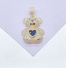 Load image into Gallery viewer, 18k Gold Filled Chunky Bear Charm With Colorful Heart Center Piece, Animal Charm, Waterproof Jewlery, Hypoallergenic Jewle
