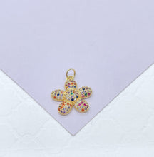 Load image into Gallery viewer, 18k Gold Filled Tiny Chubby Colorful Pave Flower Charm For Jewlery Making
