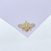 Load image into Gallery viewer, 18k Gold Filled Black Stripe &amp; All Gold Bee Pendant Both with White Pave Stones
