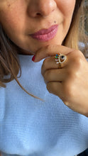 Load image into Gallery viewer, 18k Gold Filled Adjustable Evil Eye Ring Crowned Featuring Multi Color Zirconia Stones
