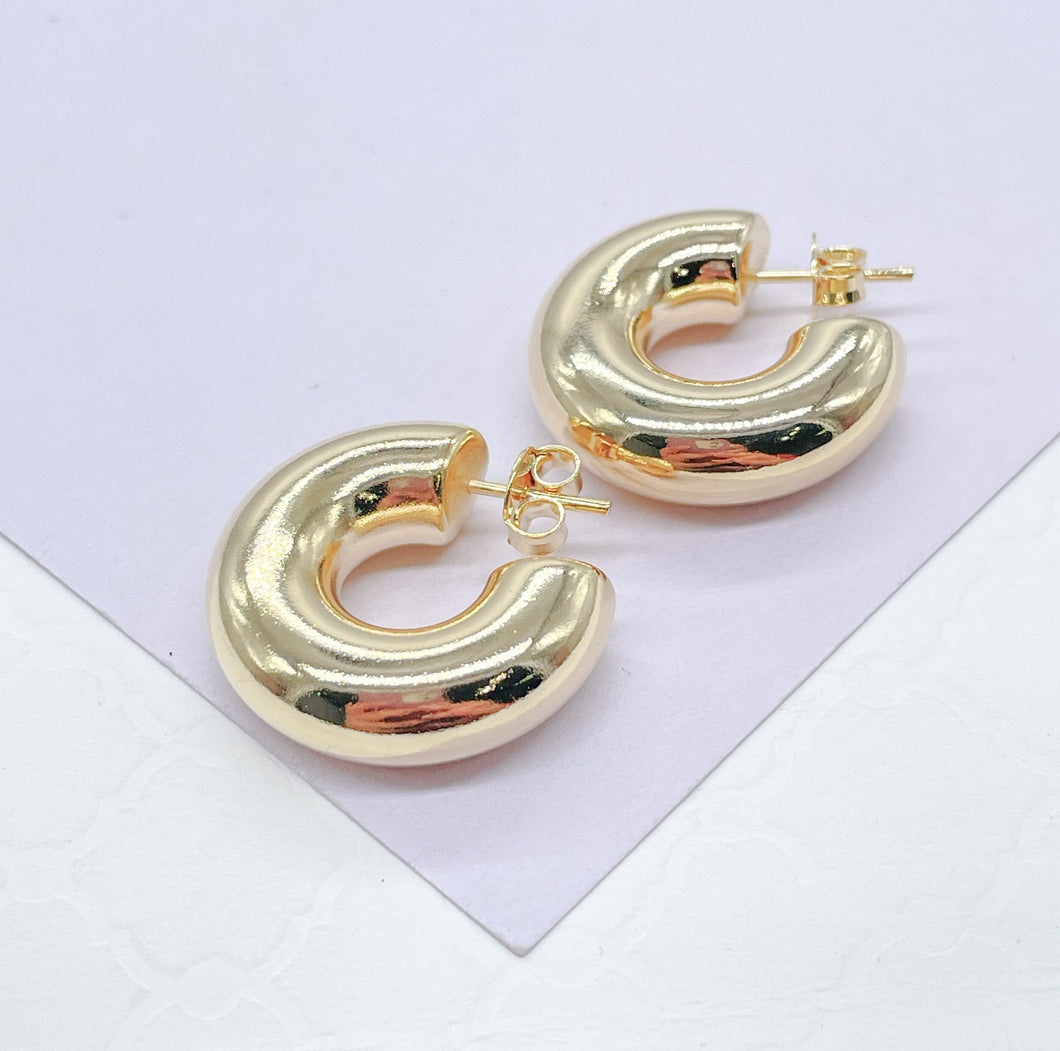 18k Gold Filled Chunky Bubble Smooth 8mm Open Hoop Earring