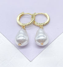 Load image into Gallery viewer, 18k Gold Filled Dangling Baroque Pearl With Pave Hoop Earring
