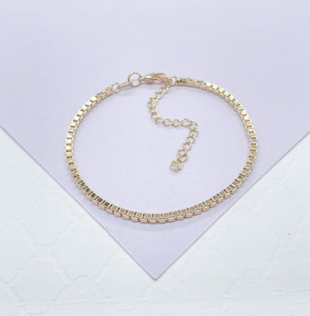 18k Gold Filled 2mm Thick Box Chain Link Bracelet