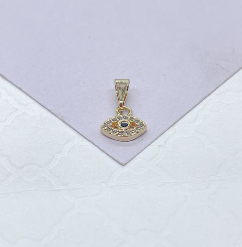 18k Gold Filled Dainty White & Royal Blue Mini CZ Evil Eye Charm