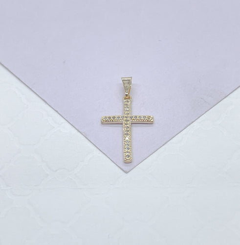 18k Gold Filled 2 Inch Tall Dainty Cross With Micro CZ