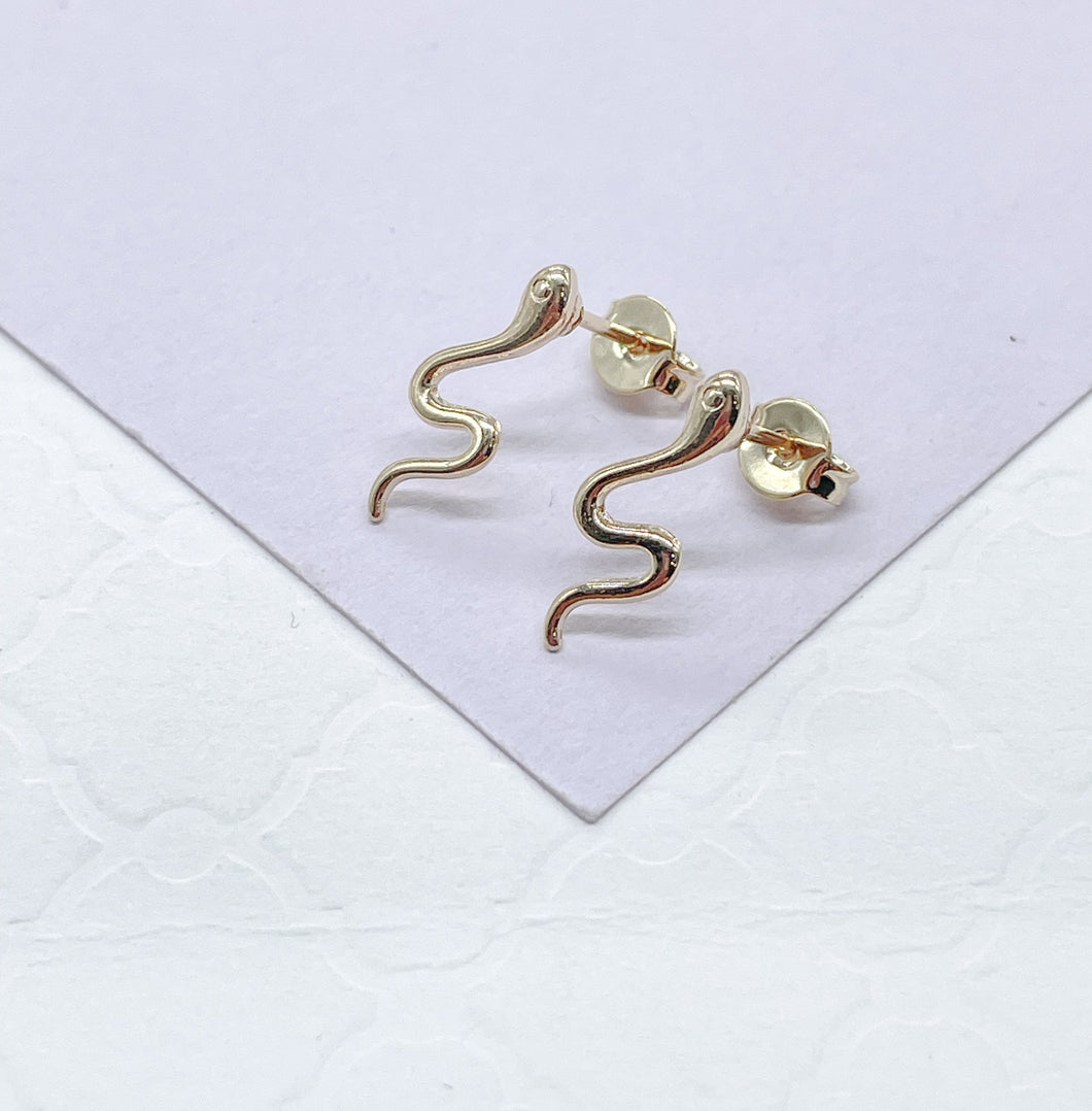 18k Gold Filled Plain Dainty Snake Stud Earring, Dainty Studs, Gold Studs, Snake Studs,