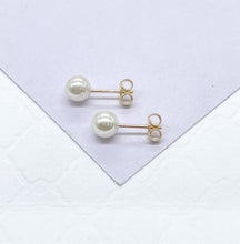 Load image into Gallery viewer, 18k Gold Filled Plain Simulated Pearl Stud Earrings Jewelry Making Supplies, Dainty Studs, Small Stud, Pearl Jewlery
