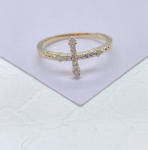 Load image into Gallery viewer, 18k Gold Filled Mid Beaded CZ Cross Ring, Cross Jewlery, Dainty Ring
