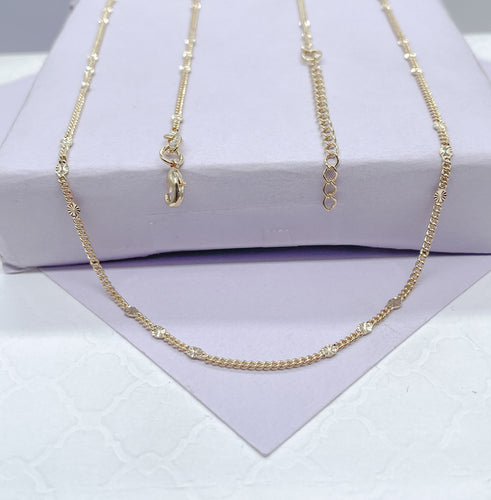 18k Gold Filled 16 Inch 3 in 1 Patterned Flat Sequin SunBurst Satellite Chain Necklace For Wholesale, Dainty Jewlery, Layering Necklace,