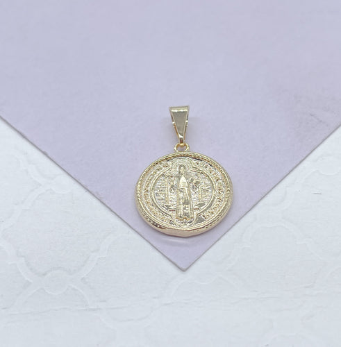 18k St Benedict 1 Inch Tall Engraved Mini Charm St Benedict Pendant Catholic Jewelry Making Supplies