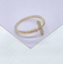 Load image into Gallery viewer, 18k Gold Filled Mid Beaded CZ Cross Ring, Cross Jewlery, Dainty Ring
