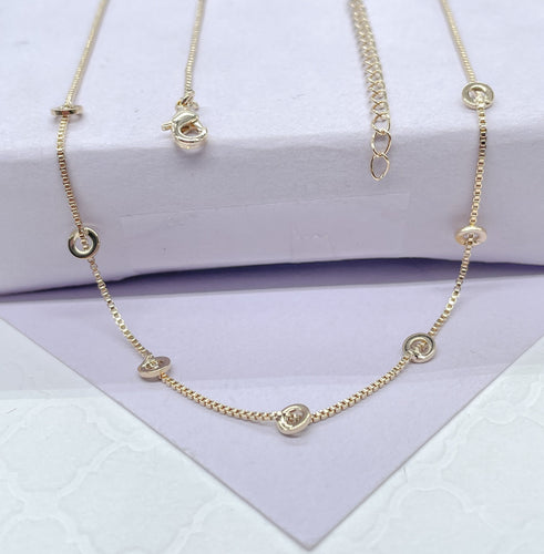 18k Gold Filled Dainty Plain Box Chain Choker With Soldered Disk Charms