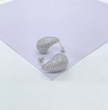 Load image into Gallery viewer, 18k Gold Filled Chunky Tear Drop Earring Covered in Pave CZ Stones, Available in 2 sizes
