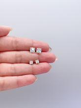 Load image into Gallery viewer, 18k Gold Filled Cubic Zirconia Square Stud Earrings, Princess Cut Square Studs, Diamond Cut studs, Stud Earrings, Dainty Studs
