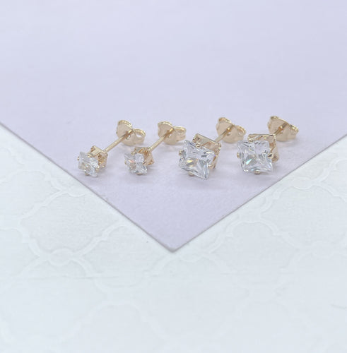 18k Gold Filled Cubic Zirconia Square Stud Earrings, Princess Cut Square Studs, Diamond Cut studs, Stud Earrings, Dainty Studs
