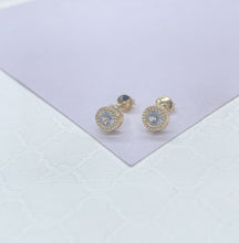 Load image into Gallery viewer, 18k Gold Filled 7mm Round Princess Cut Embezzled Stud Earring, Dainty Studs, Gold-filled Jewlery.
