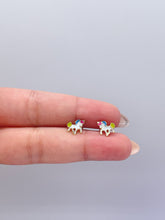 Load image into Gallery viewer, 18k Gold Filled Enamel Colorful Unicorn Stud Earring, Children Jewlery, Unicorn Studs, Gold Stud Earrings, Colorful Jewlery
