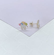 Load image into Gallery viewer, 18k Gold Filled Enamel Colorful Unicorn Stud Earring, Children Jewlery, Unicorn Studs, Gold Stud Earrings, Colorful Jewlery

