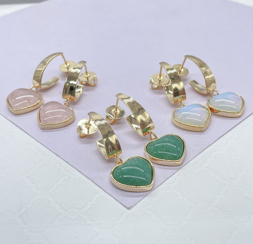 18k Gold Filled Iridescent, Natural stone Heart Stone Dangling Earring, Art Novau Earrings, Gifts For Her, Birthday Gift