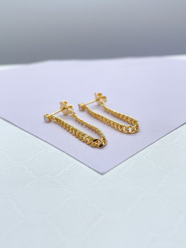 18k Gold Filled Tiny CZ Stone Chain Huggie, Minimalist Earring, Dainty Earring, Gifts For Her,