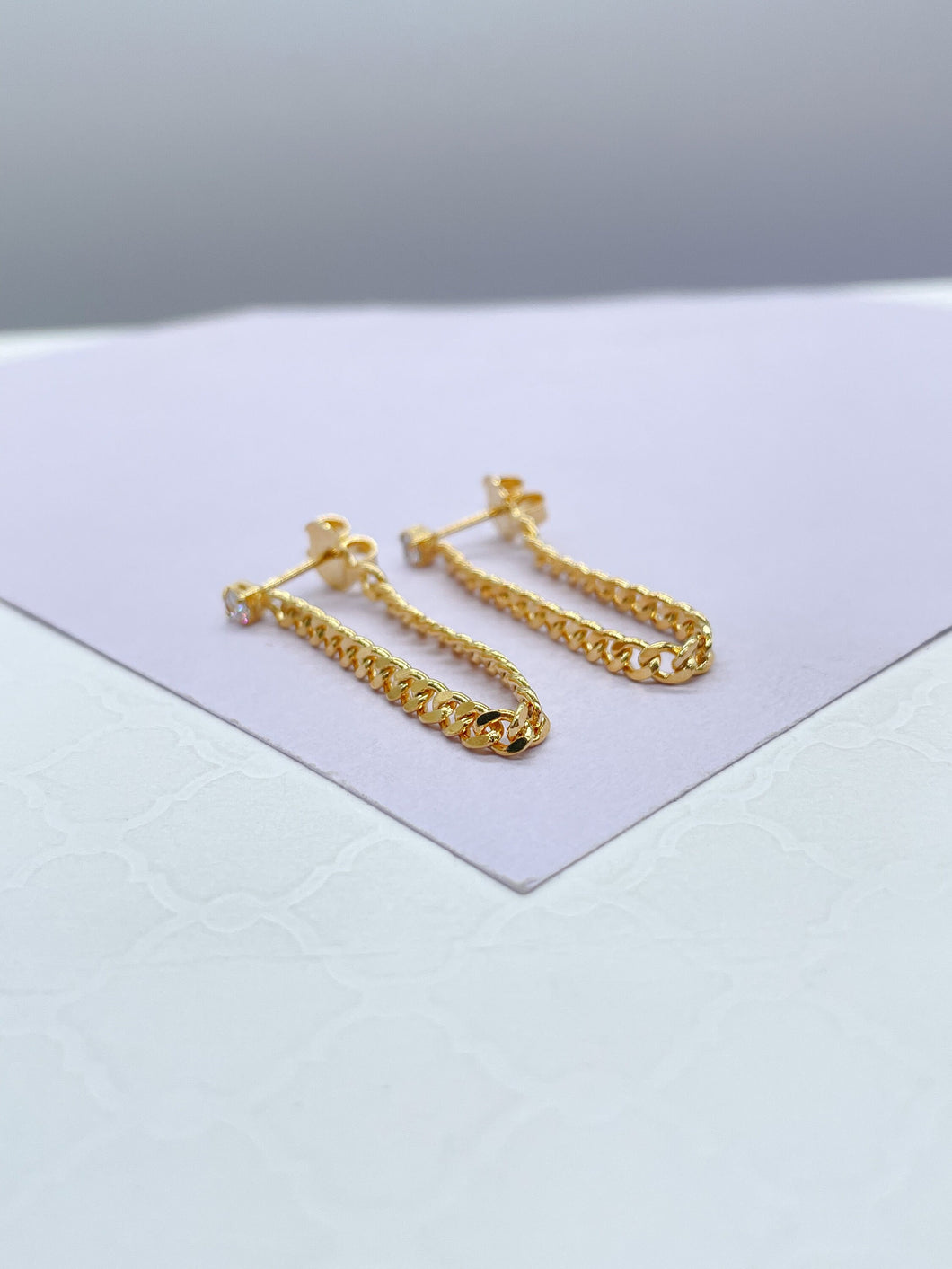 18k Gold Filled Tiny CZ Stone Chain Huggie, Minimalist Earring, Dainty Earring, Gifts For Her,