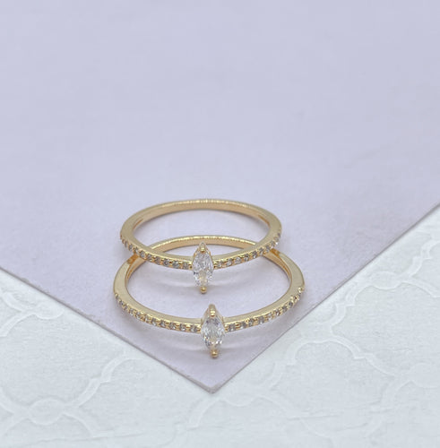 18k Goldfilled Micro CZ Ring with Marquise Cut Stone In Center, Minimalist Ring, Dainty Ring, Princess Ring, Statement Piece