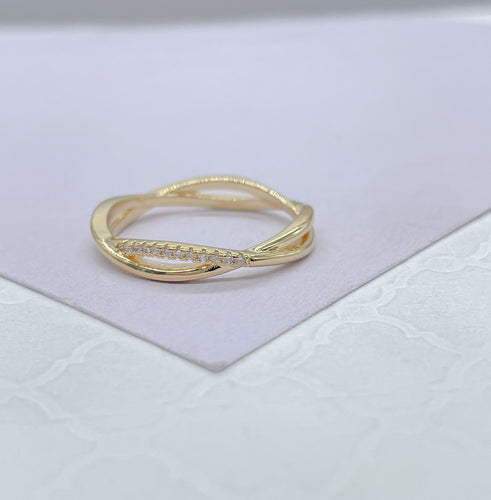 18k Goldfilled Minimalist Twisted Ring With Micro CZ Pave, Minimalist Ring, Dainty Ring, Twist Ring