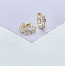 Load image into Gallery viewer, 18k Gold Filled Small Children’s Baguette Stone Huggie Hoop Earrings
