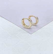 Load image into Gallery viewer, 18k Gold Filled Small Children’s Baguette Stone Huggie Hoop Earrings
