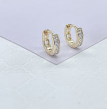 Load image into Gallery viewer, 18k Gold Filled Small Children’s Baguette Stone Huggie Hoop Earrings
